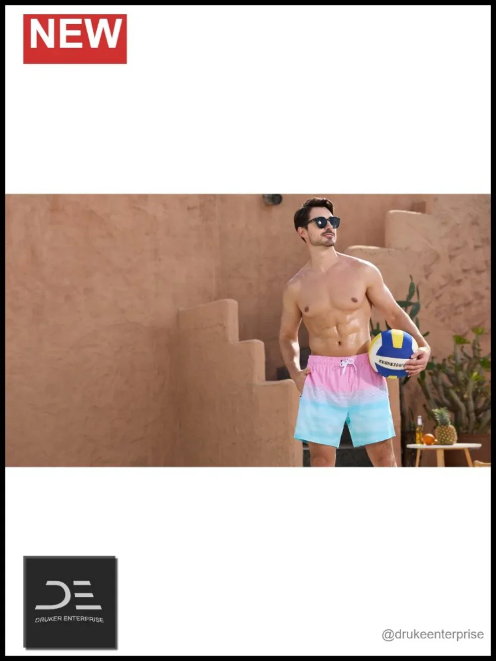 Men's Quick Dry Swim Trunks with Compression Liner Zipper Pockets